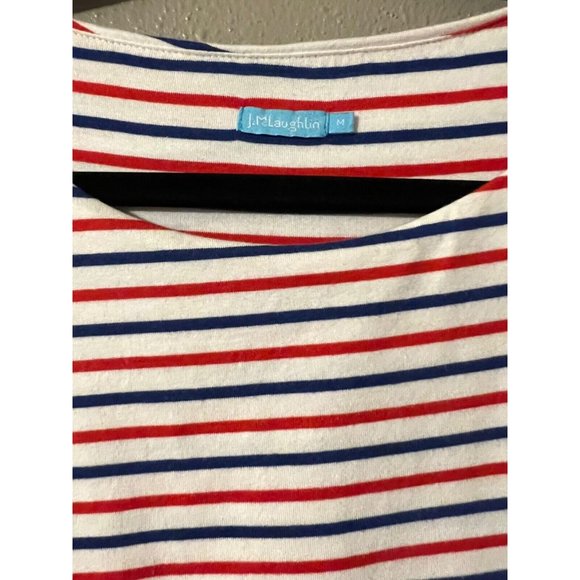J. McLaughlin Dress M Medium Stretch Stripes Red White Blue Tiered - Picture 2 of 7